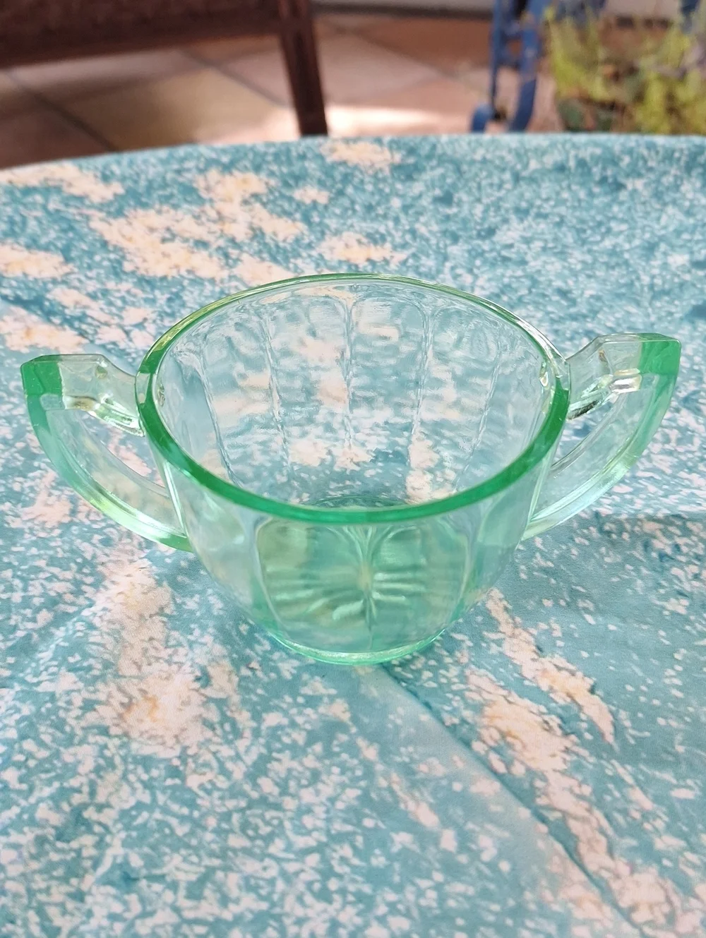 Uranium Translucent Green Glass Bowl with Dual Handles